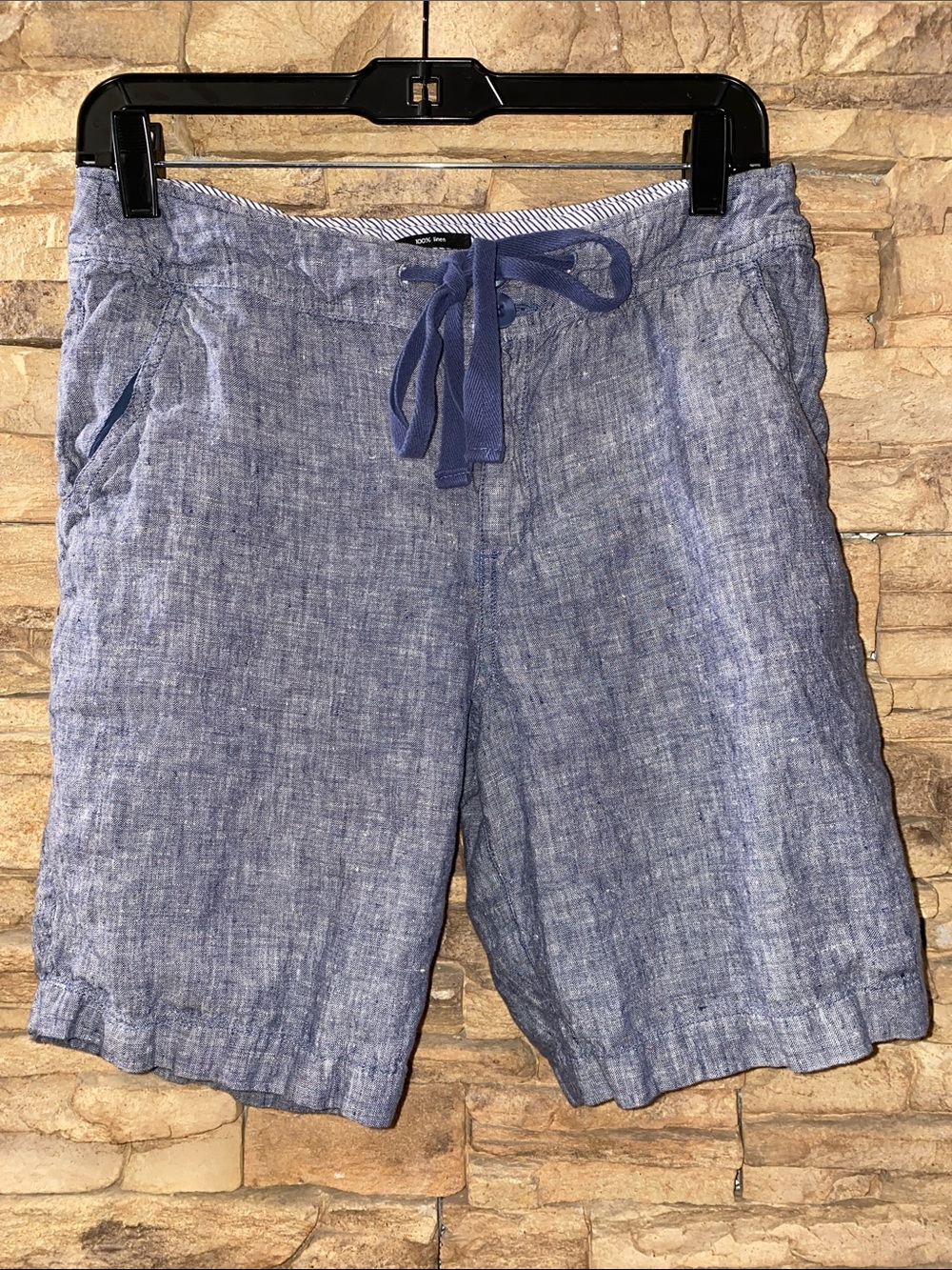 Jones New York 100% Linen Blue Chambray Drawstring Shorts 8